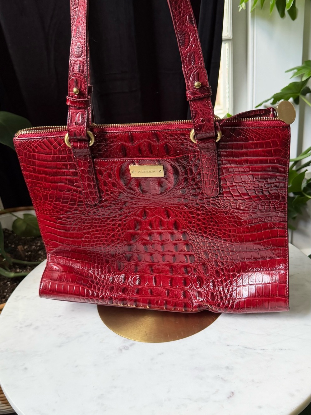 Brahmin Ruby Croc-Embossed Leather Tote with Gold Hardware